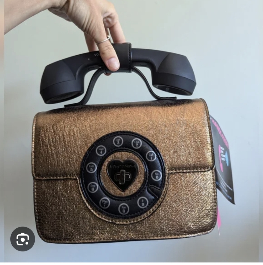 Betsey Johnson Vintage Gold Handbag with Retro Phone NEW